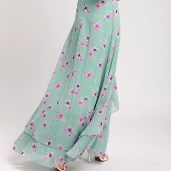 NWT Lulu's Take You There Mint Green Floral Print Maxi Dress sz L - Picture 5 of 16